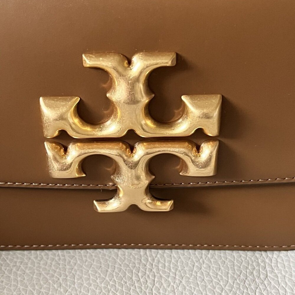 Tory Burch Brown Leather Shoulder Bag with Gold Logo and Chain - Picture 2 of 6